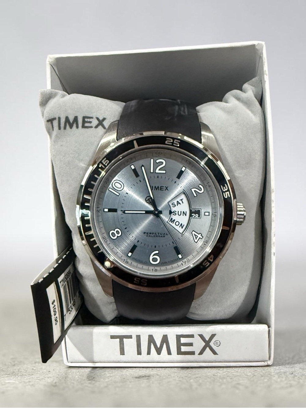 Timex Silver Dial with Brown Leather Strap Watch